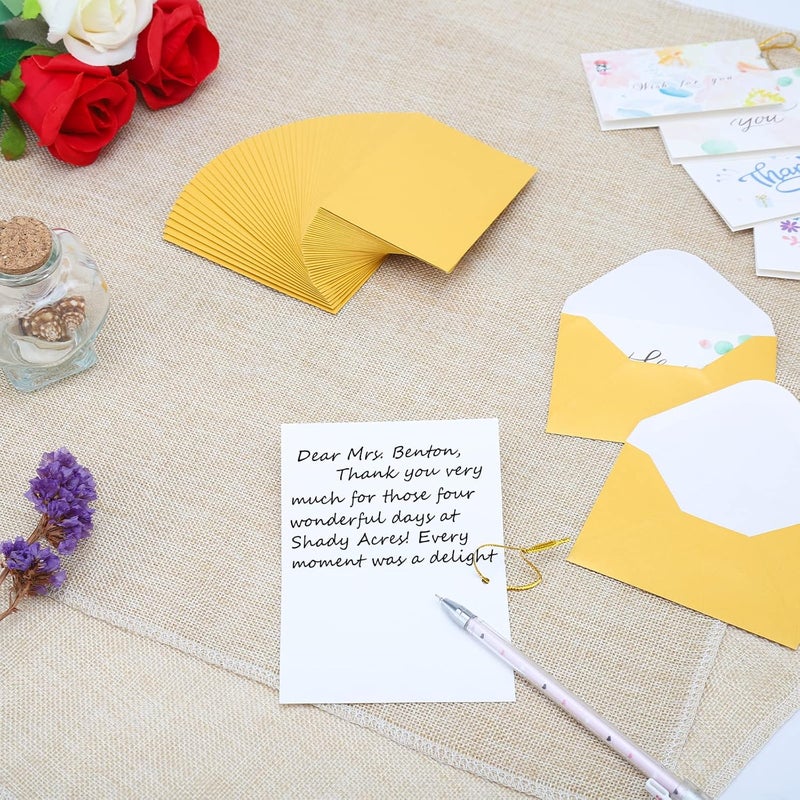 Keketer 100 Pack 4 x 2.75'' Mini Envelopes Metallic Gold 120GSM Gift Card Envelopes Bulk Small Paper Gift Card Sleeves Greeting Card Business Card Tiny Envelope Pockets for Card & Invitation - Image 4
